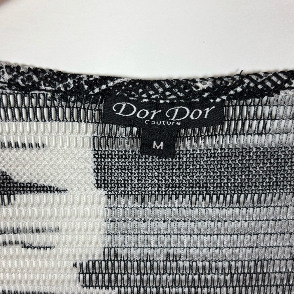 Dor Dor Couture Top Size Medium Black White Print Mesh Asymmetrical Sleeveless - Picture 4 of 6